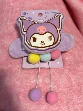 Sanrio Kuromi Plush Pom Hair Clip - Lavender with Pastel Poms